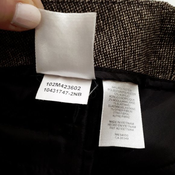 ANNE KLEIN Straight Leg Office Trouser in Chocolate Brown & Cream Wool Blend - Picture 14 of 16